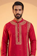 Pink Silk Blend Solid Emboidered Straight Kurta With Trouser MKSET2315
