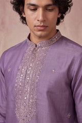 Lavender Silk Blend Solid Emboidered Sequins Kurta MKU2277