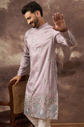 Lavender Silk Blend Solid Embroidered Straight Kurta MKU1349