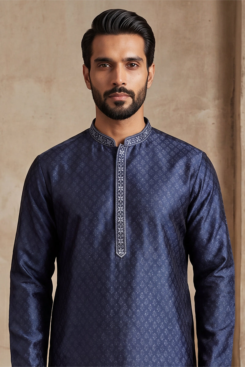 Blue Jacquard Woven Design Straight Kurta MKU2227