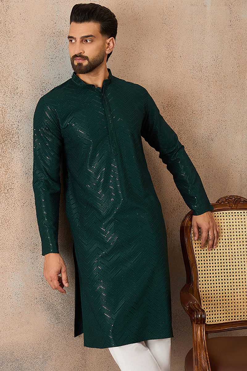 Green Rayon Embroidered Solid Straight Kurta MKU2186