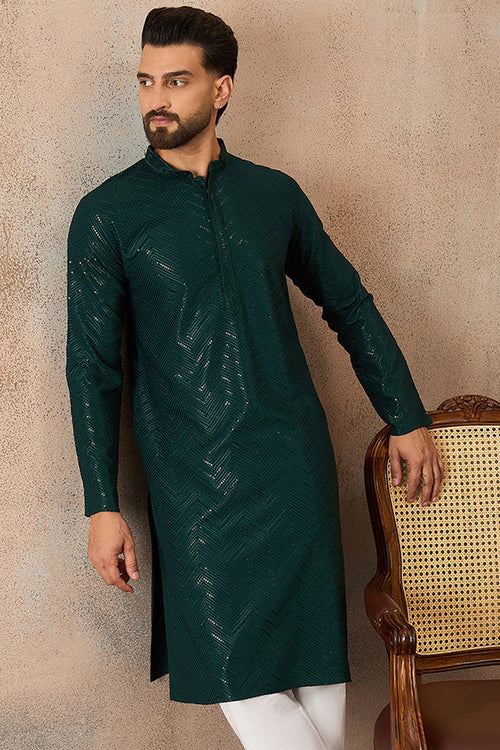 Green Rayon Embroidered Solid Straight Kurta MKU2186