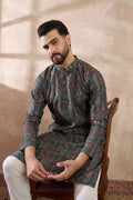 Green Silk Blend Printed Mandarin Collar Straight Kurta With Trouser MKSET2050