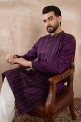 Purple Silk Blend Embroidered Mandarin Collar Straight Kurta MKU2038