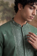 Green Silk Blend Solid Emboidered Sequins Kurta With Trouser MKSET2279