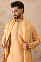 Peach Jacquard Woven Design Floral Straight Kurta with Dupatta MKUD1017
