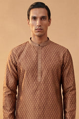 Brown Jacquard Woven Design Straight Kurta With Trouser MKSET2343
