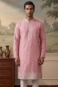 Silk Blend Pink Solid Embroidered Calf Length Straight Kurta With Trousers MKSET2271