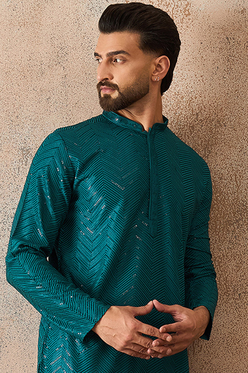 Turquoise Blue Rayon Embroidered Solid Straight Kurta MKU2184