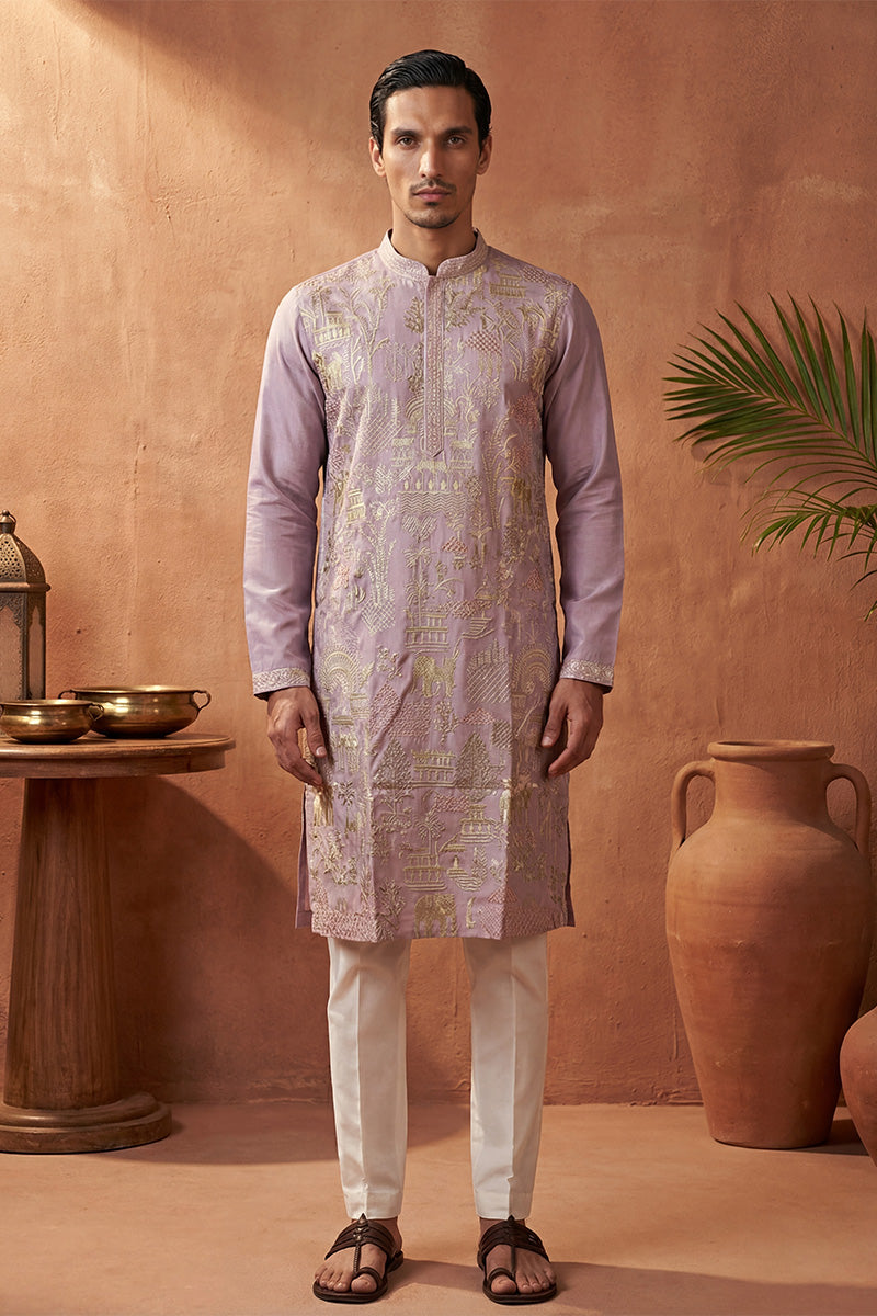Lavender Silk Blend Embroidered Straight Kurta MKU2106
