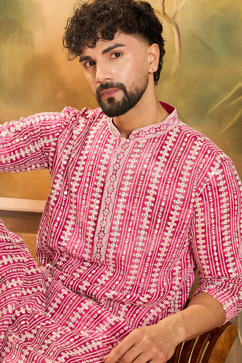 Red Viscose Rayon Shibori Embroidered Straight Kurta MKU1413