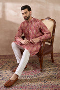 Pink Silk Blend Printed Mandarin Collar Straight Kurta With Trouser MKSET2054