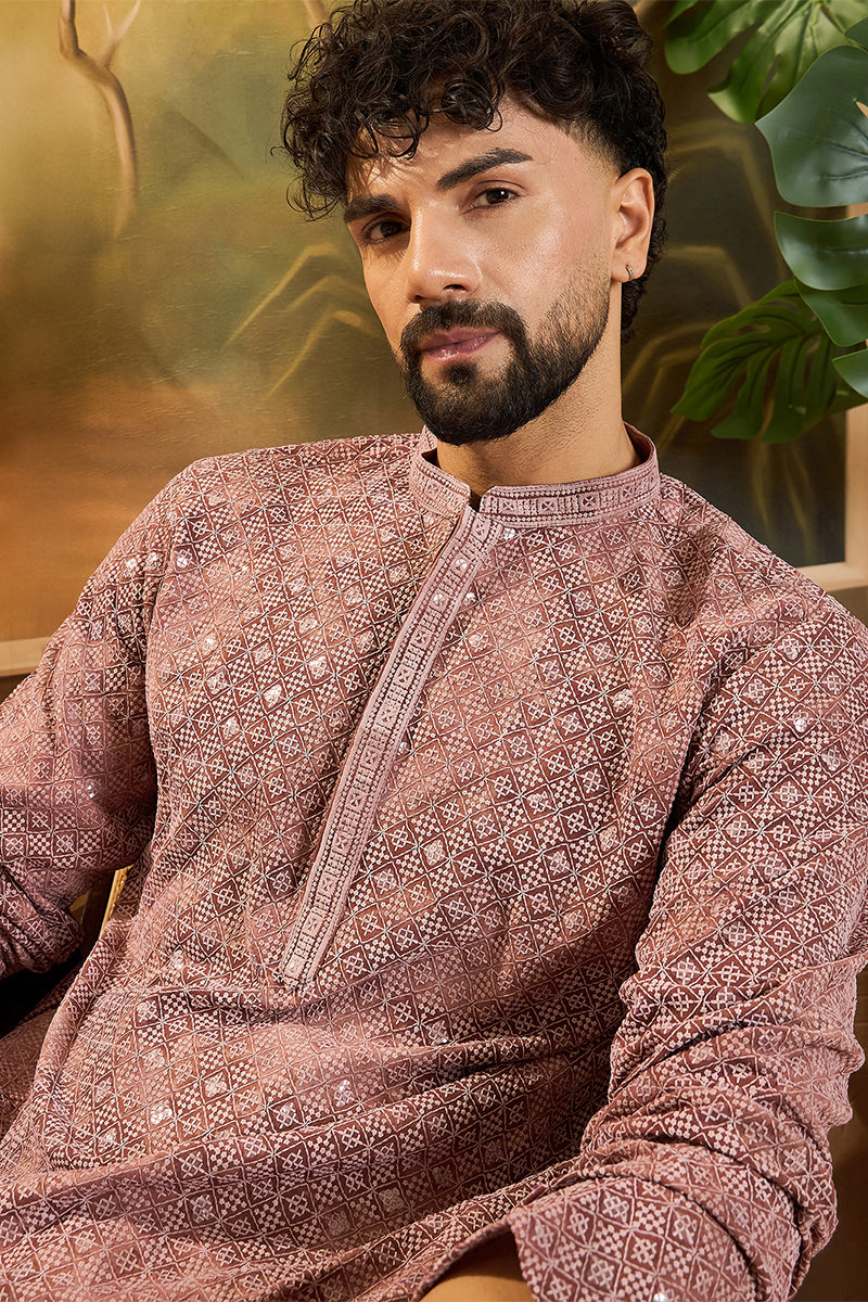 Brown Viscose Rayon Shibori Embroidered Straight Kurta MKU1484
