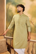 Green Silk Blend Solid Embroidered Straight Kurta MKU1497