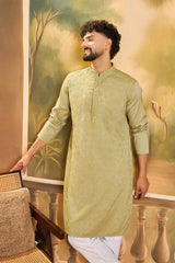 Green Silk Blend Solid Embroidered Straight Kurta MKU1497