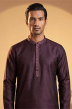 Purple Silk Blend Woven Design Straight Kurta With Trouser MKSET1835