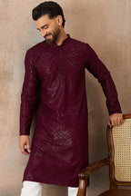 Purple Rayon Embroidered Solid Straight Kurta With Trousers MKSET2187