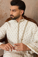 White Jacquard Woven Design Floral Straight Kurta Sets MKPD1049