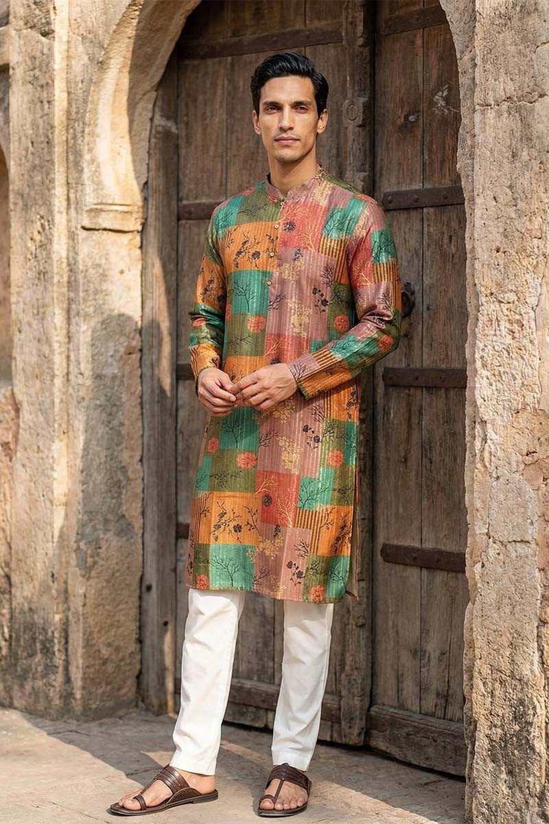 Multi Silk Blend Printed Straight Kurta MKU2077