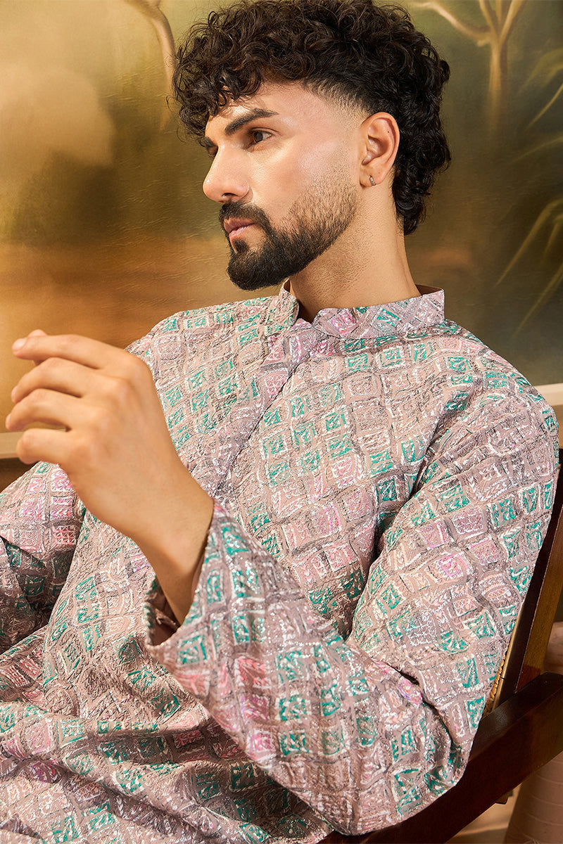 Mauve Viscose Rayon Abstract Embroidered Straight Kurta MKU1394