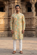 Green Silk Blend Printed Straight Kurta With Trousers MKSET2118