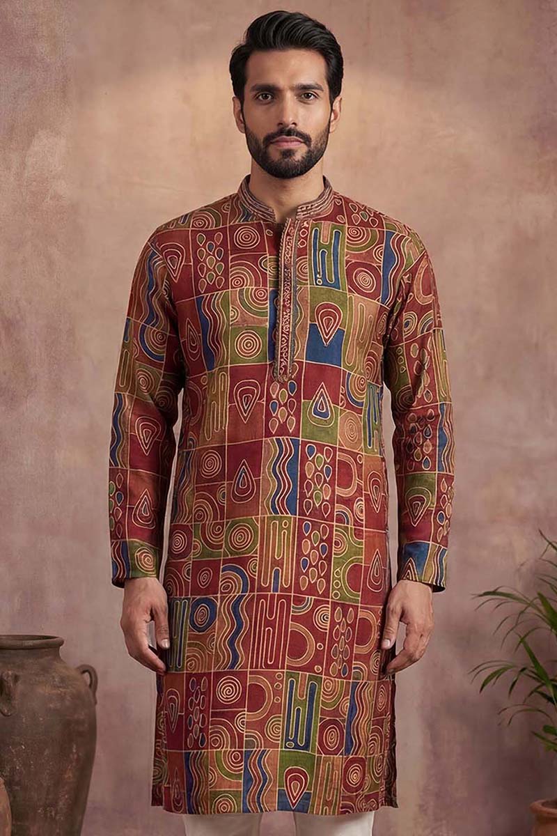 Viscose Rayon Multi Abstract Printed Calf Length Straight Kurta MKU1983