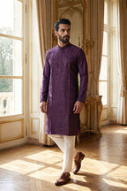 Purple Silk Blend Embroidered Straight Kurta With Trousers MKSET2125