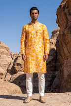 Yellow Silk Blend Printed Straight Kurta With Trousers MKSET2167