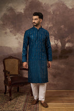 Blue Silk Blend Solid Embroidered Straight Kurta MKU1358