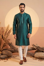 Teal Silk Blend Woven Design Straight Kurta MKU1838