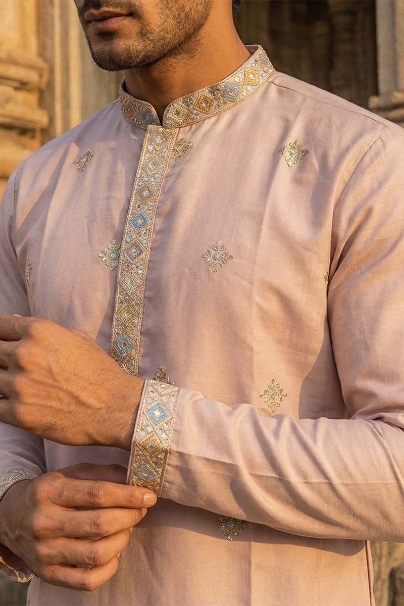 Lavender Silk Blend Embroidered Straight Kurta MKU2094