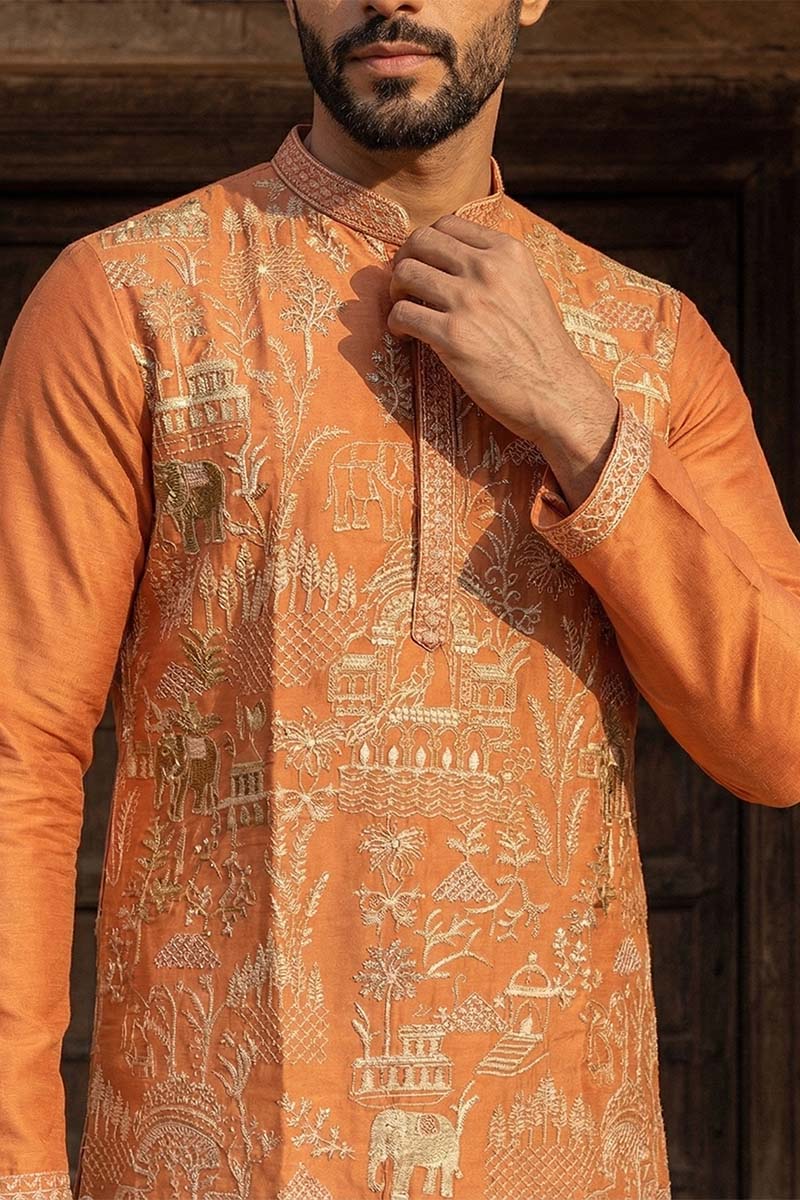 Peach Viscose Rayon Embroidered Straight Kurta MKU2169