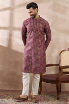 Purple Silk Blend Printed Mandarin Collar Straight Kurta With Trouser MKSET2023