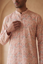 Peach Cotton Blend Chevron Embroidered Kurta With Trouser MKSET2069