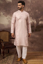 Pink Silk Blend Solid Embroidered Straight Kurta MKU1362