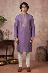 Lavender Silk Blend Solid Emboidered Sequins Kurta MKU2277