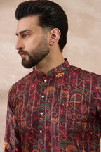 Maroon Silk Blend Printed Mandarin Collar Straight Kurta MKU2024