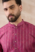 Pink Silk Blend Printed Mandarin Collar Straight Kurta With Trouser MKSET2114