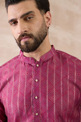 Pink Silk Blend Printed Mandarin Collar Straight Kurta With Trouser MKSET2114