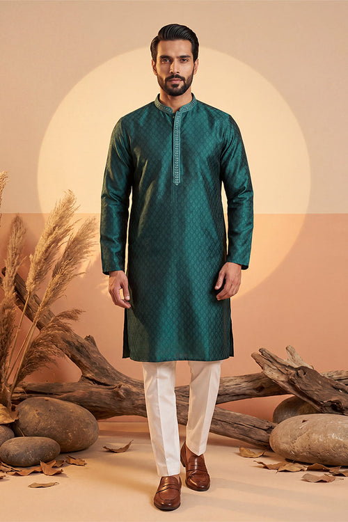 Green Silk Blend Woven Design Straight Kurta With Trouser MKSET1838