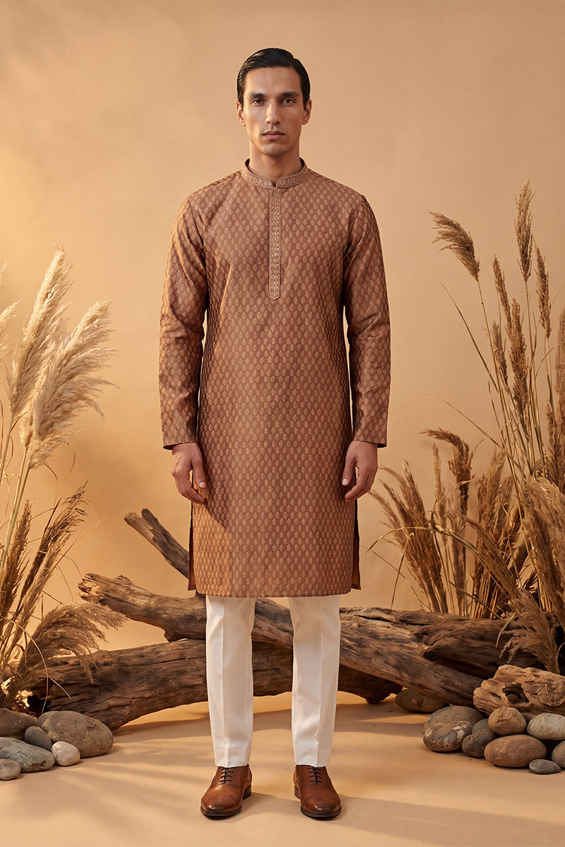 Brown Jacquard Woven Design Straight Kurta MKU2343