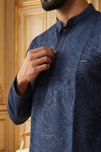 Blue Silk Blend Embroidered Straight Kurta With Trousers MKSET2124