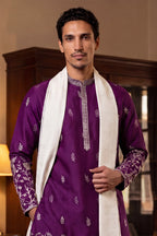 Purple Silk Blend Solid Embroidered Straight Kurta with Dupatta MKUD1944