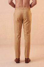 Tan Modal Relaxed Straight Fit Pleated Trousers MBOT1008