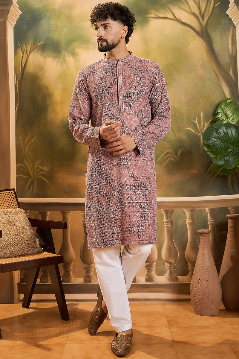Brown Viscose Rayon Shibori Embroidered Straight Kurta MKU1484