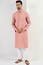 Pink Viscose Rayon Solid Embroidered Long Straight Kurta For Men MKU1060