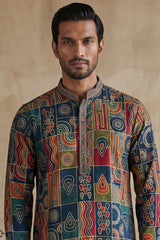 Viscose Rayon Multi Abstract Printed Calf Length Straight Kurta With Trousers MKSET1984
