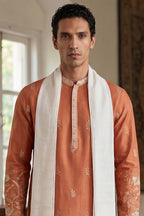 Peach Vartican Solid Embroidered Straight Kurta Sets MKPD1935