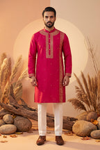 Pink Silk Blend Solid Emboidered Straight Kurta MKU2315