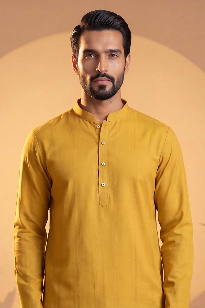 Yellow Silk Blend Solid Solid Kurta With Trousers MKSET2222